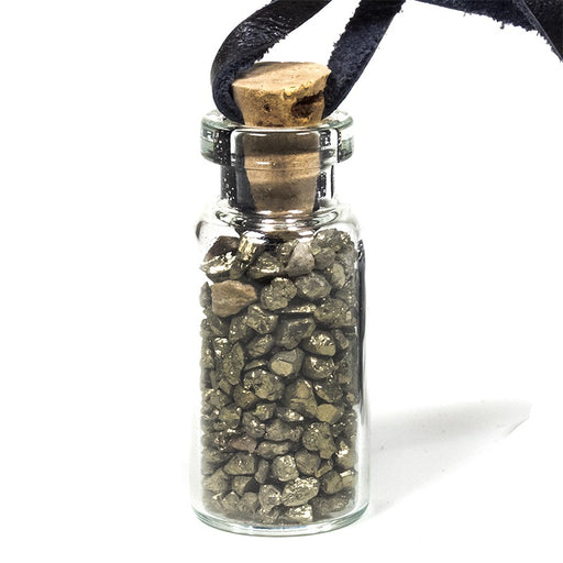 Glass gift bottle on wax cord with pyrite image