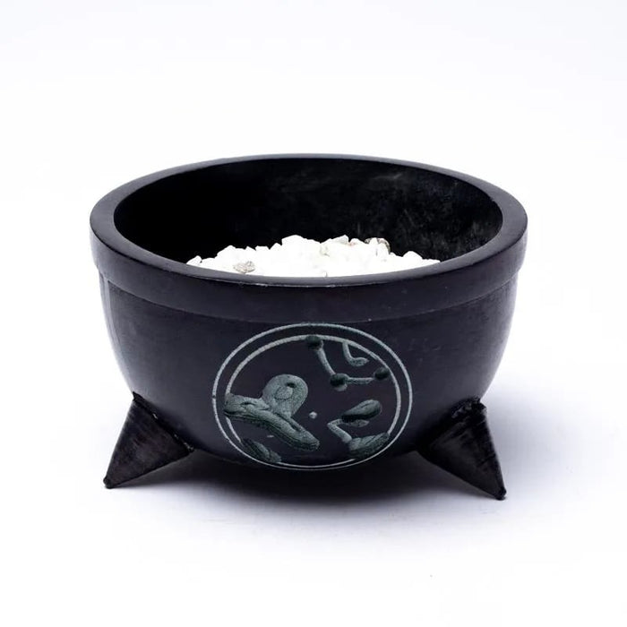 Incense bowl black soapstone Ohm with white stones