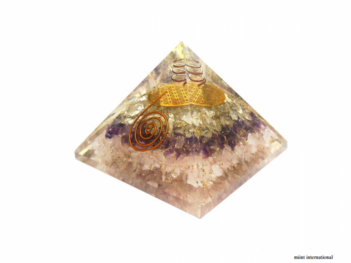 Orgonitt Pyramide 70 mm- Ametyst Rosenkvarts Bergkrystall image