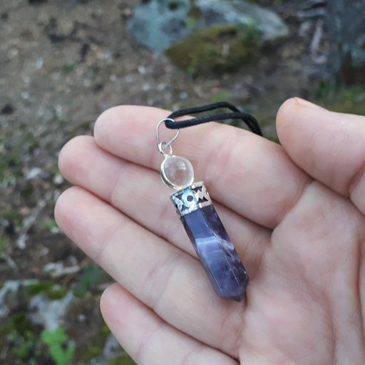 Ametyst anheng stav - Amethyst Point Pendant with black Cord  image