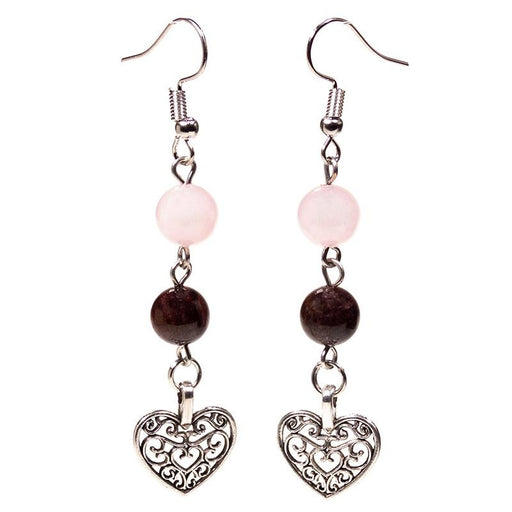 Earrings garnet/rose quartz with heart image