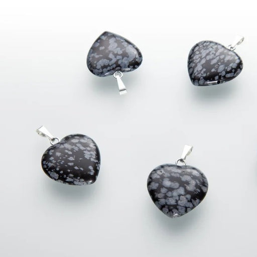 Obsidian, snøfnugg hjerte anheng 15 mm image