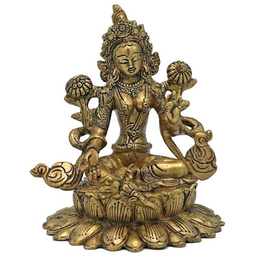 Green Tara brass sitting on lotus image