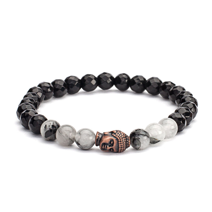 Mala armbånd bracelet, black rutilated quarz & black agate (fash image