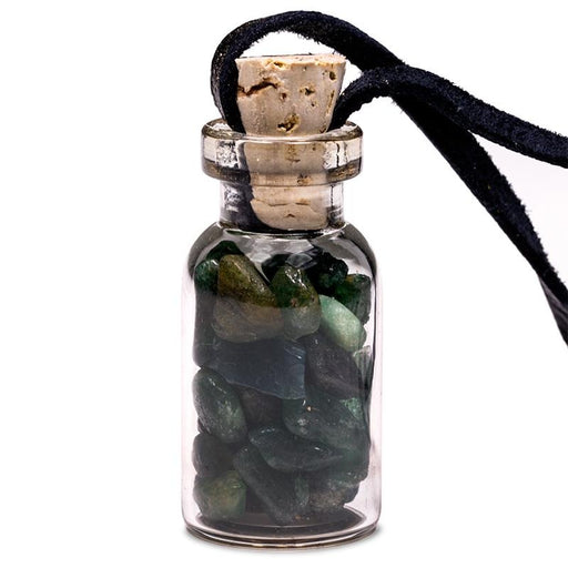 Glass gift bottle on wax cord with aventurine image