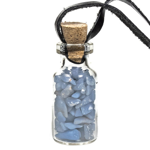 Glass gift bottle on wax cord with angelite image