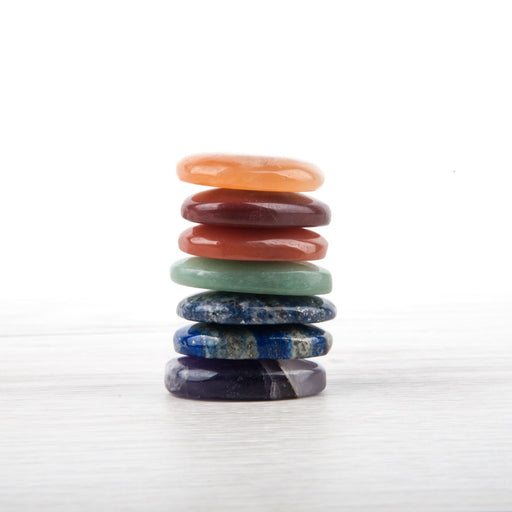 Set of 7 Chakra Stones 4 cm Ovals in a Velvet Bag image