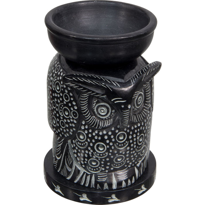 Black Soapstone Oil Burner - Owl  image