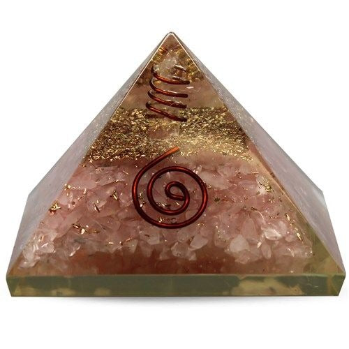 Large Orgonite pyramid Rose Quartz with spiral and copper image