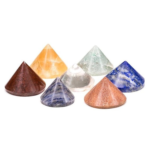 Set of 7 Chakra Stones Cones in a Velvet Bag image