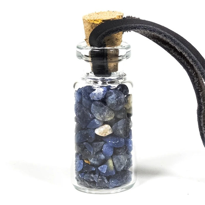 Glass gift bottle on cord with sodalite