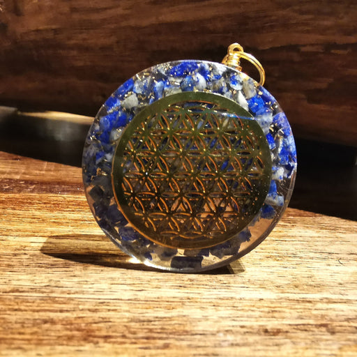 Lapis Lazuli  Orgonite Pendant  With Flower of Life  ca 4 cm  image