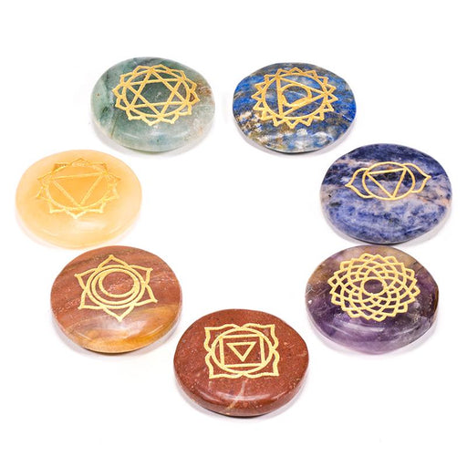 SET 7 Chakra Symbols circular flat stones image