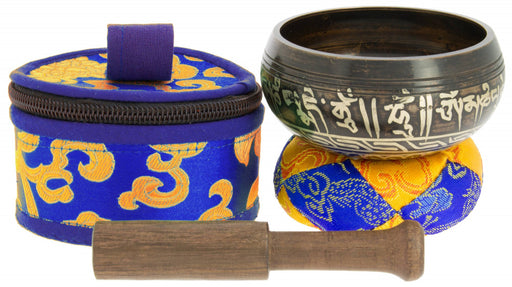 Black Tibetan bowl with symbols - 7,5 cm image