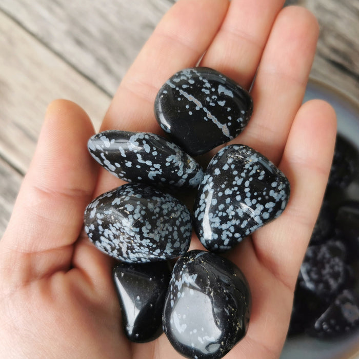 Obsidian, snøfnugg Tromlet Stor L  AAA-kvalitet image