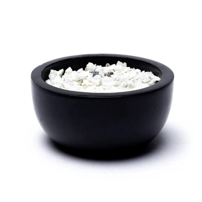 Røkelsesholder/Incense stick bowl black soapstone + white pebble