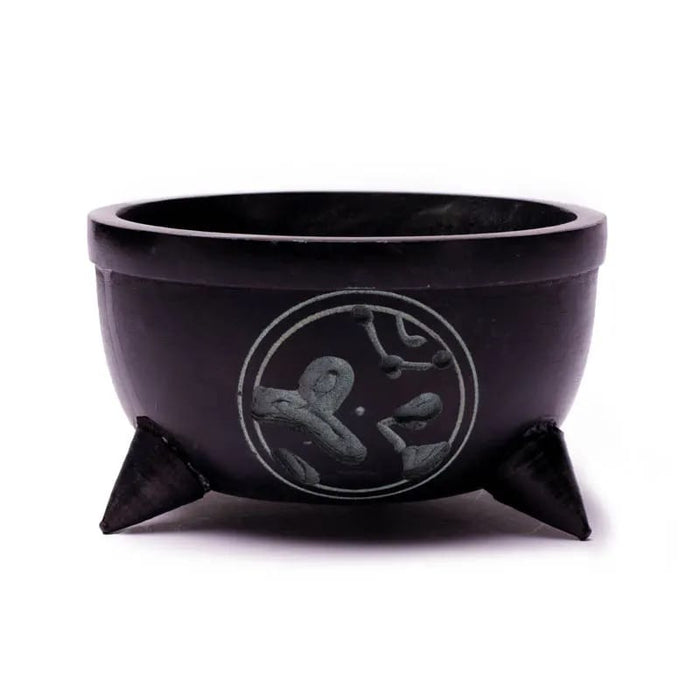 Incense bowl black soapstone Ohm with white stones