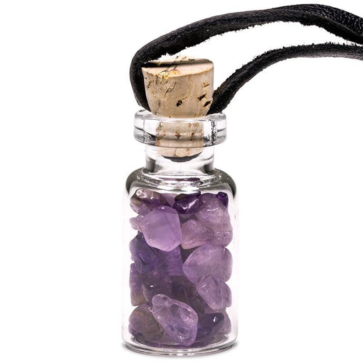 Glass gift bottle on wax cord with amethyst image