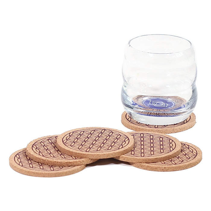 Flower of life coasters cork set of 6 image