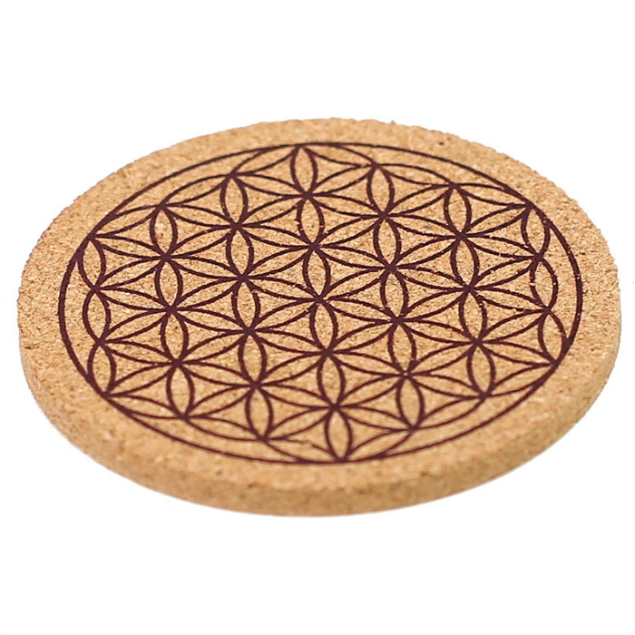 Flower of life coasters cork set of 6 image