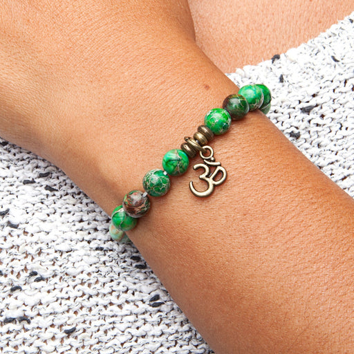 Mala Armbånd/bracelet, green imperial turquoise with OM charm image