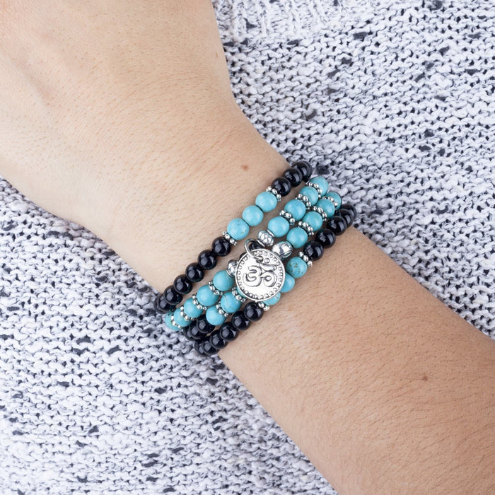 Mala Armbånd / Long bracelet, turquoise and black agate  image