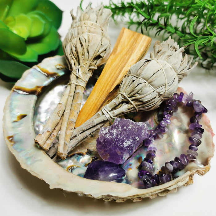 Hvit Salvie | Ametyst| Palo Santo Sett/Crystal Smudge Kit 7 pcs image